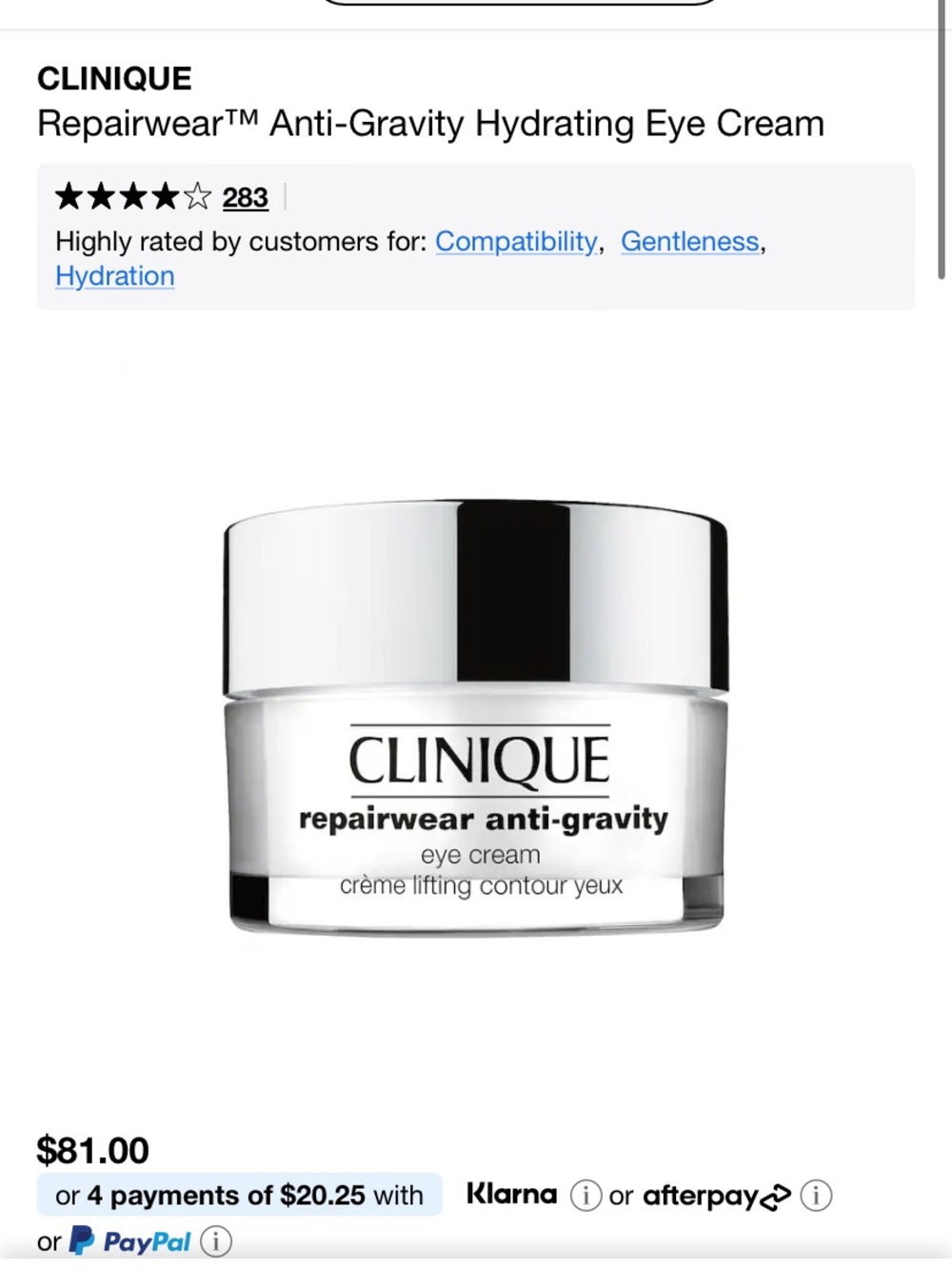 Clinique Repairwear Anti-Gravity Eye Cream – 15 ml